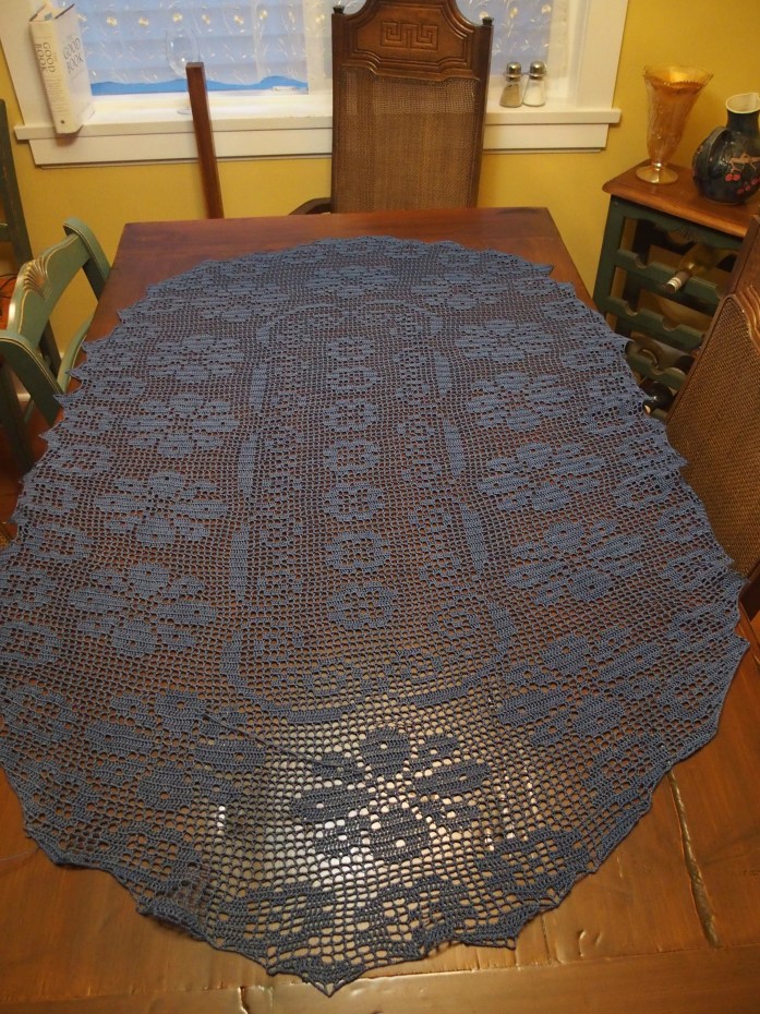 Lace table runner - crochet - worked all summer long.